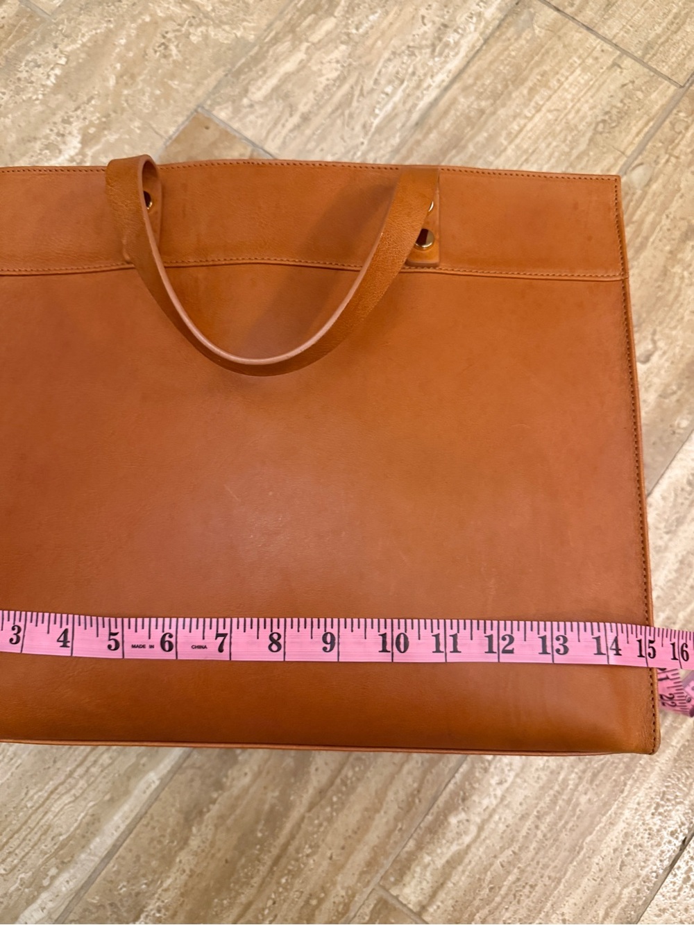 Mark & Graham Large Essential Leather Tote in Camel with Gold Hardware and strap - Picture 11 of 13